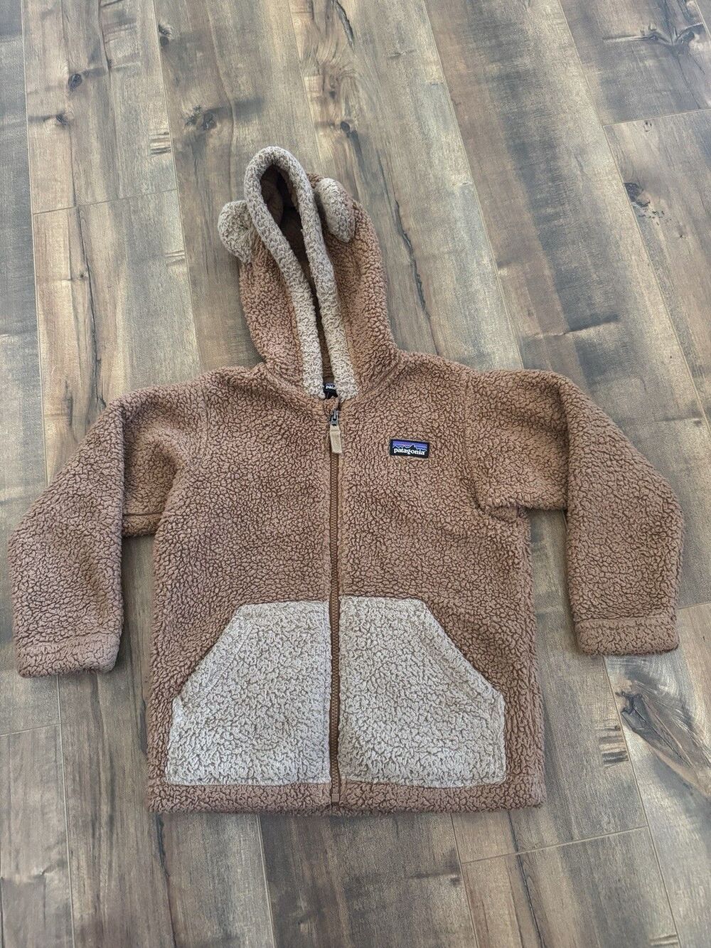 Patagonia Baby Furry Friends Fleece Hoody Toddler Size 4T Bear Ears Brown